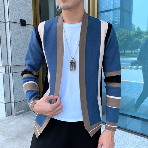 Splicing Contrast Sweater Coat Casual Men Sweatercoat Tricot Cardigan Knitted Sweater Casaco Masculino Hombre Cardigan Sweater